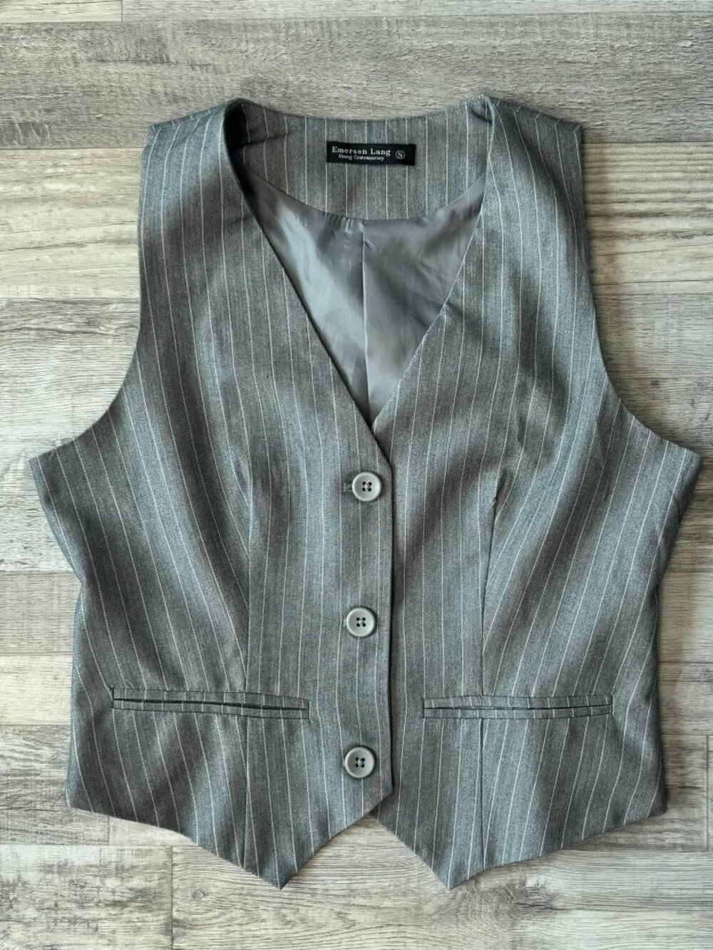 Emerson Lang Grey Stripe Women's Vest Size Small Dark Academia, Tailored G39